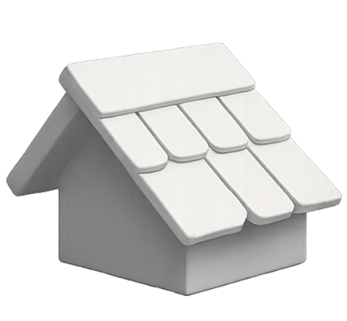 3D icon of a roof structure symbolizing roofing repair and installation services.